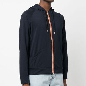 Paul Smith Rainbow Stripe Detail Hoodie Men's L Navy Cotton Lightweight Logo